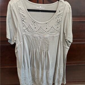 Woman Within Olive Green Embroidered Blouse